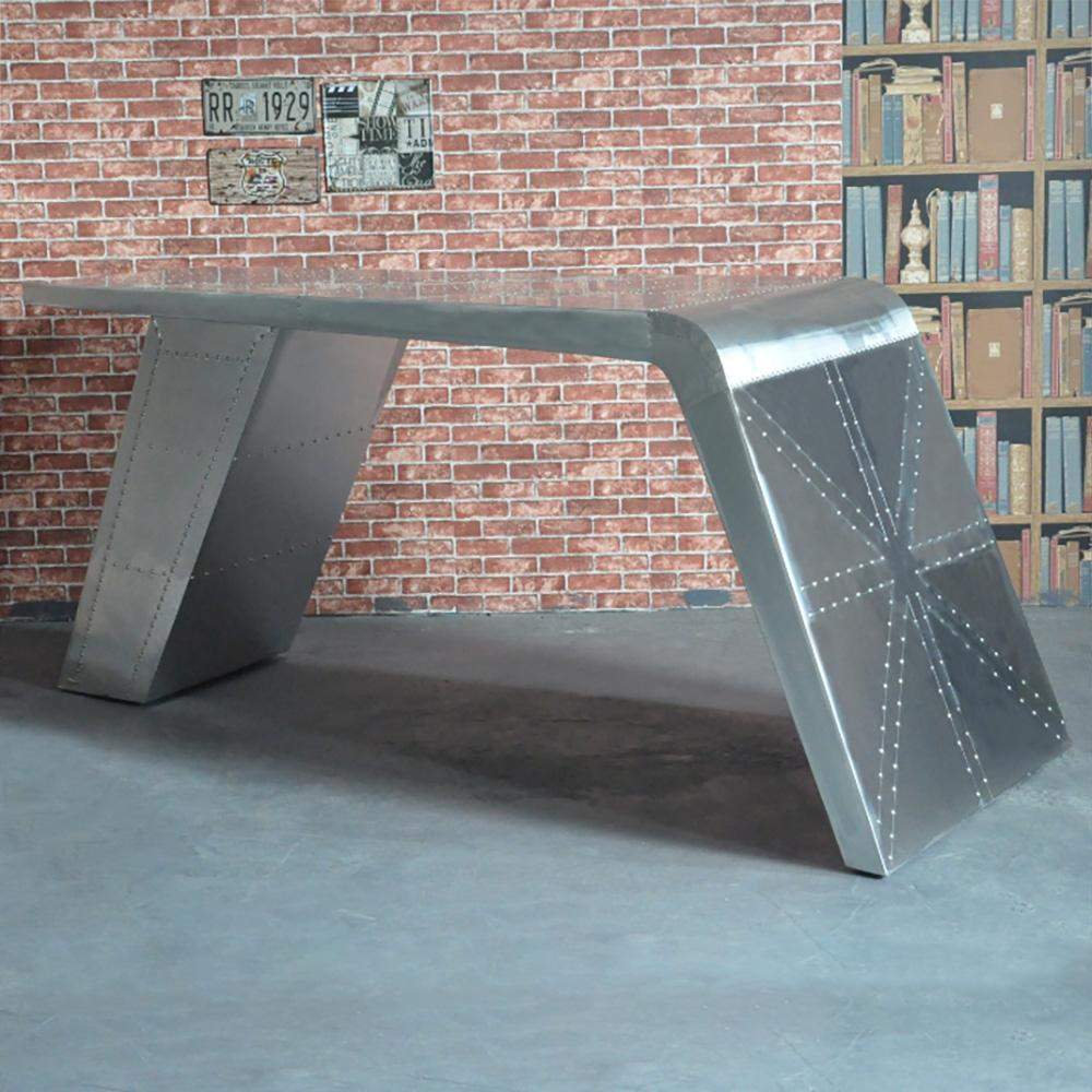 76" Sliver Modern Aviator Desk Aluminum Office Desk-Desks,Furniture,Office Furniture