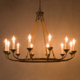 Bever Vintage Flaxen Hemp Rope & Metal 12-Light Rustic Round Candelabra Chandelier in Rust