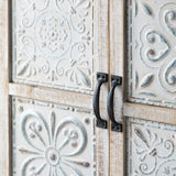 59" Farmhouse Distressed White Sideboard Buffet Artistic Surface with 4 Doors 3 Drawers 2 Shelves