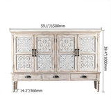 59" Farmhouse Distressed White Sideboard Buffet Artistic Surface with 4 Doors 3 Drawers 2 Shelves