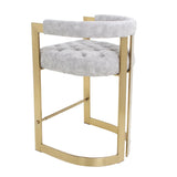 Modern Bar Height Bar Stool with Back Gray Velvet Upholstery Counter Stool in Gold
