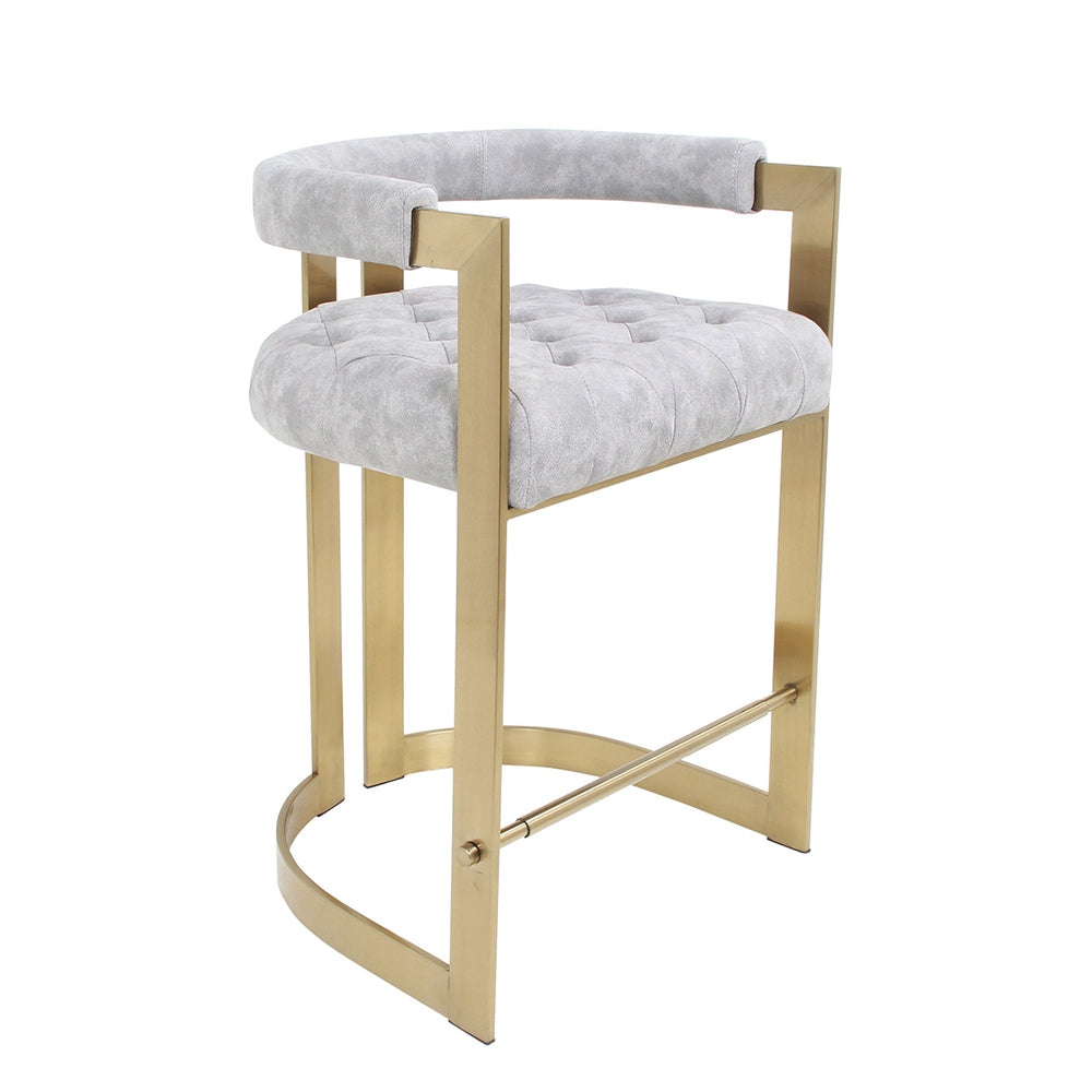 Modern Bar Height Bar Stool with Back Gray Velvet Upholstery Counter Stool in Gold