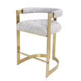 Modern Bar Height Bar Stool with Back Gray Velvet Upholstery Counter Stool in Gold