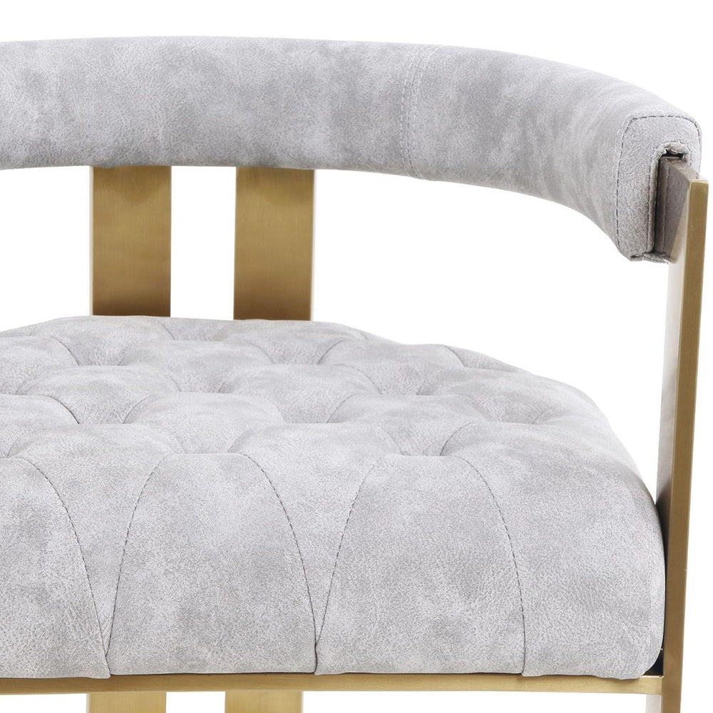 Modern Bar Height Bar Stool with Back Gray Velvet Upholstery Counter Stool in Gold