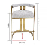 Modern Bar Height Bar Stool with Back Gray Velvet Upholstery Counter Stool in Gold
