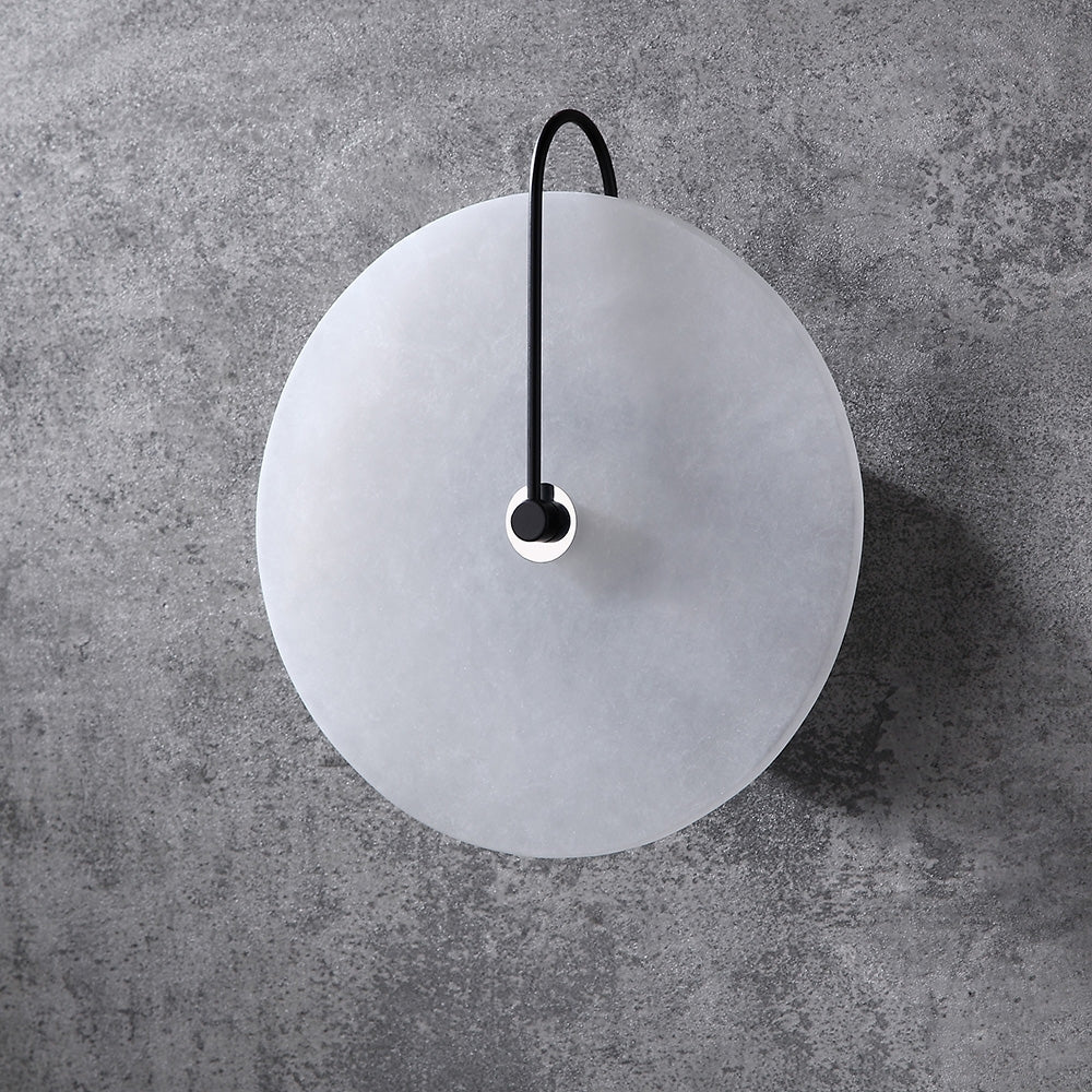 Modern White Marble Round Decorative Indoor Wall Sconce in Black Finish