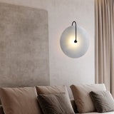 Modern White Marble Round Decorative Indoor Wall Sconce in Black Finish