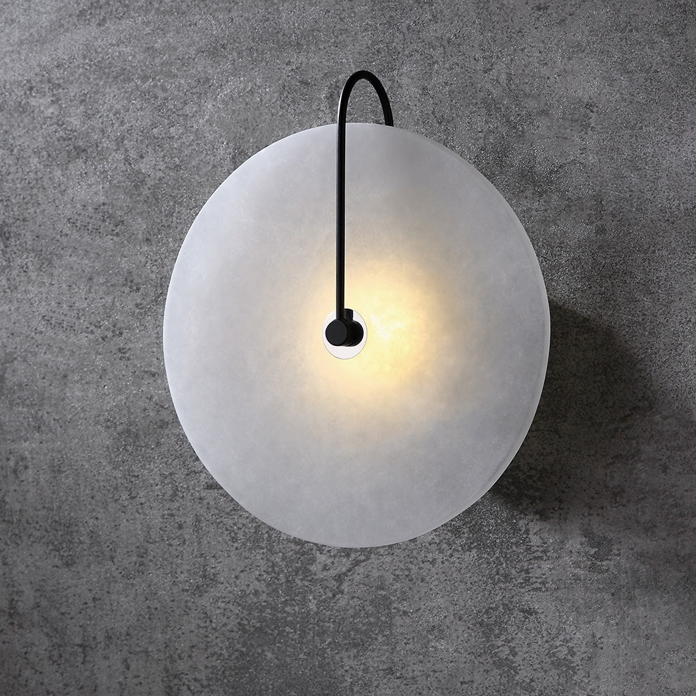 Modern White Marble Round Decorative Indoor Wall Sconce in Black Finish