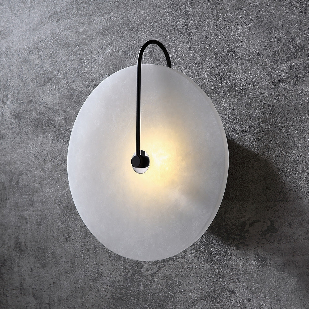 Modern White Marble Round Decorative Indoor Wall Sconce in Black Finish