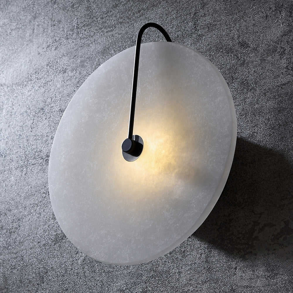 Modern White Marble Round Decorative Indoor Wall Sconce in Black Finish