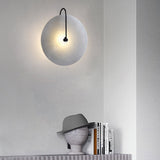 Modern White Marble Round Decorative Indoor Wall Sconce in Black Finish