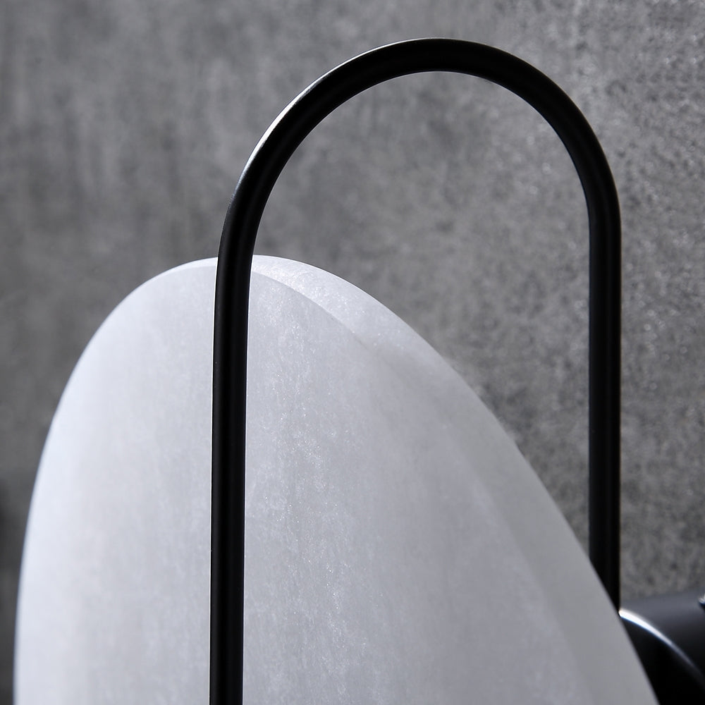 Modern White Marble Round Decorative Indoor Wall Sconce in Black Finish