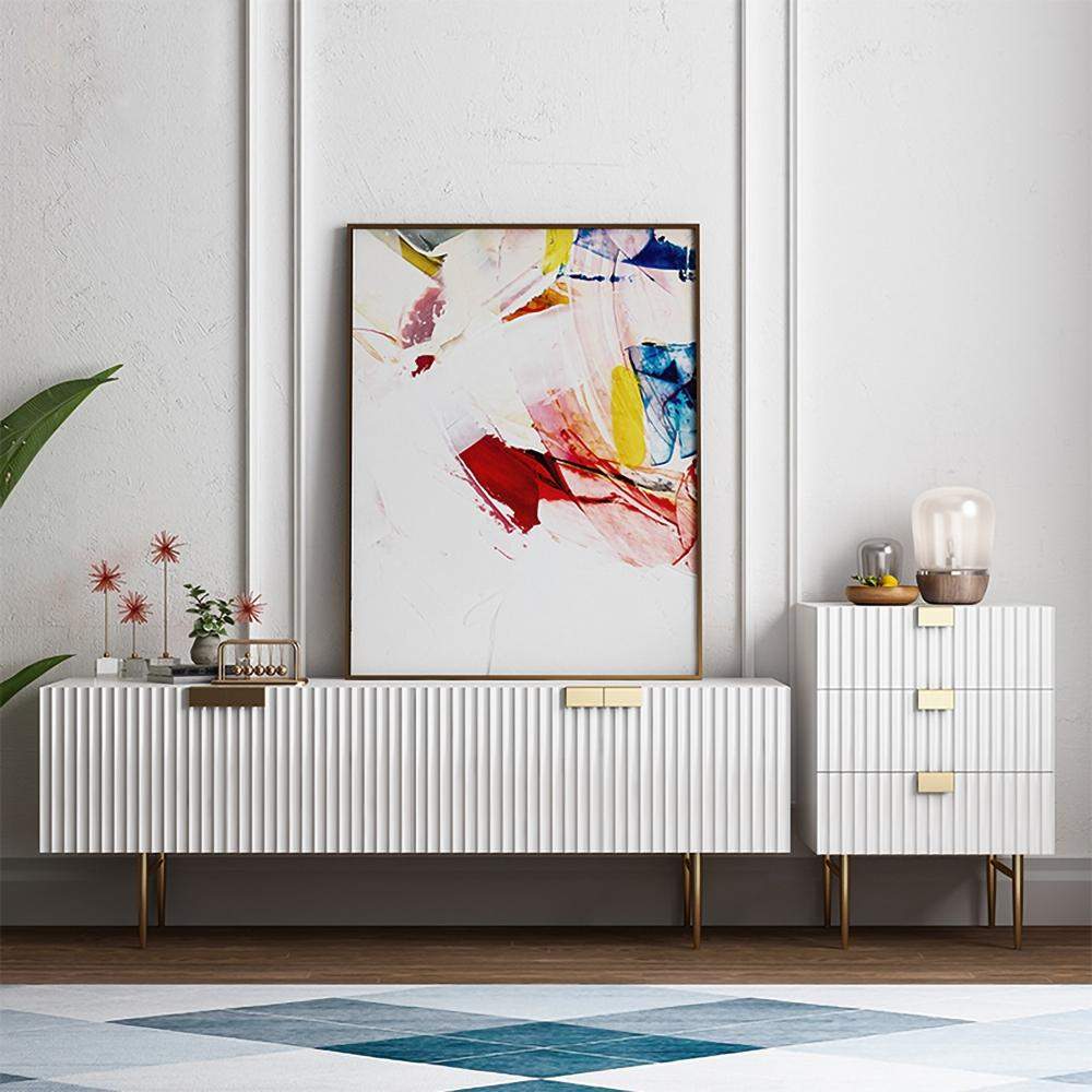 79" White TV Stand for 75 Inch TVs with Storage 4 Doors Gold Handles-Richsoul-Furniture,Living Room Furniture,TV Stands