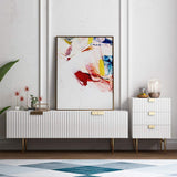 79" White TV Stand for 75 Inch TVs with Storage 4 Doors Gold Handles-Richsoul-Furniture,Living Room Furniture,TV Stands