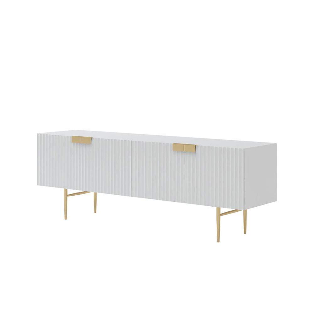 79" White TV Stand for 75 Inch TVs with Storage 4 Doors Gold Handles-Richsoul-Furniture,Living Room Furniture,TV Stands
