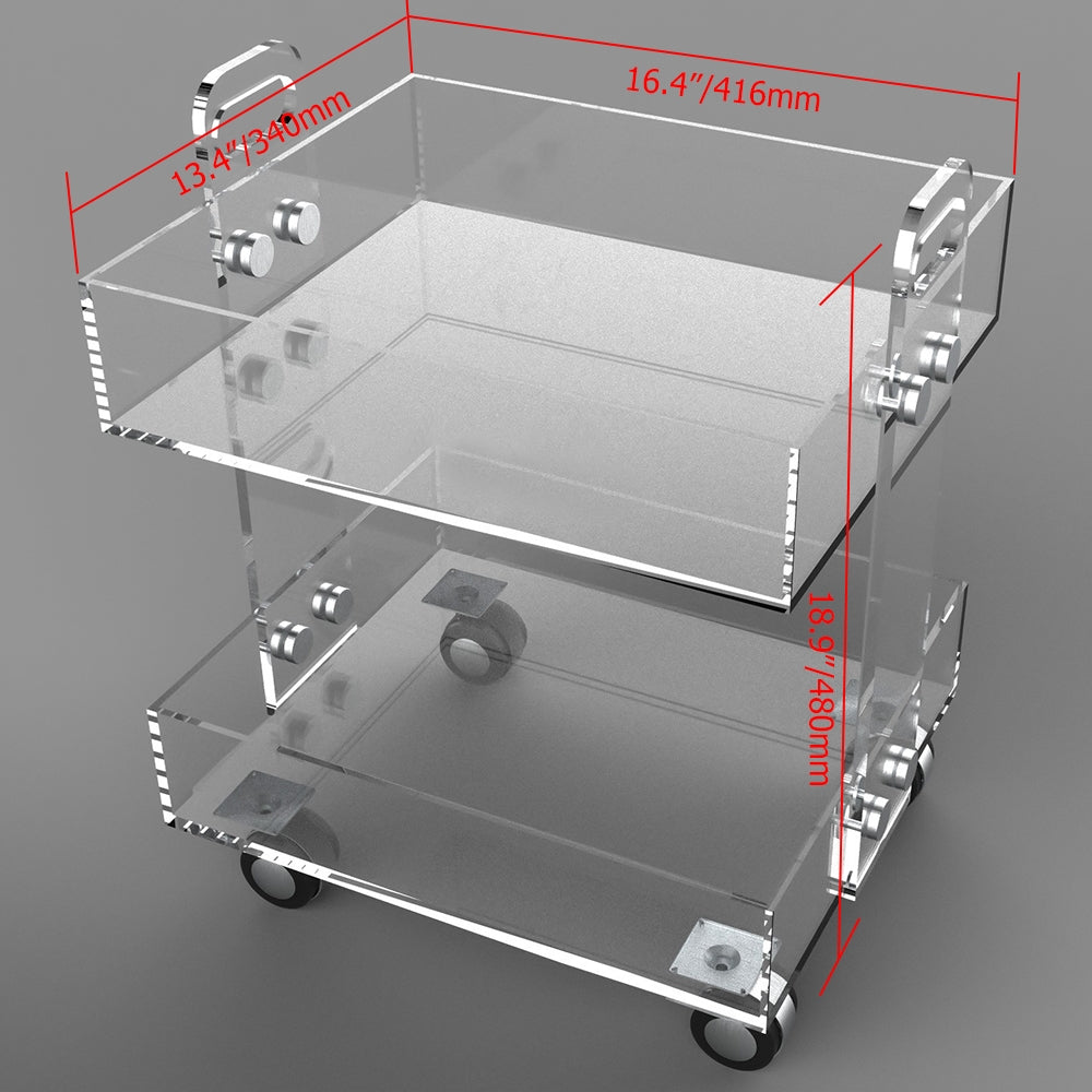 Modern Acrylic Rolling Bar Cart  End Table with Handles