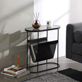 Modern Side Table Black End Table Metal Accent Oval Table Magazine Holder Sofa Table-Richsoul-End & Side Tables,Furniture,Living Room Furniture