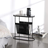 Modern Side Table Black End Table Metal Accent Oval Table Magazine Holder Sofa Table-Richsoul-End & Side Tables,Furniture,Living Room Furniture
