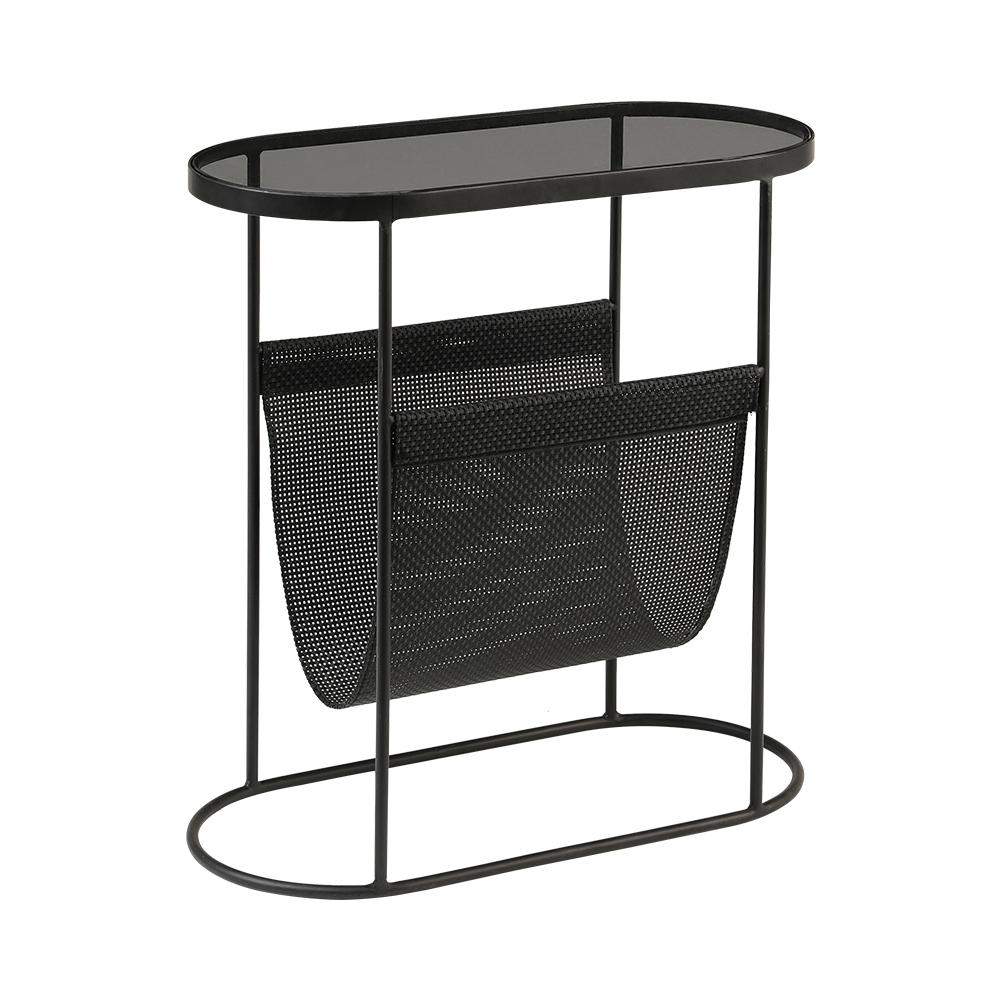 Modern Side Table Black End Table Metal Accent Oval Table Magazine Holder Sofa Table-Richsoul-End & Side Tables,Furniture,Living Room Furniture