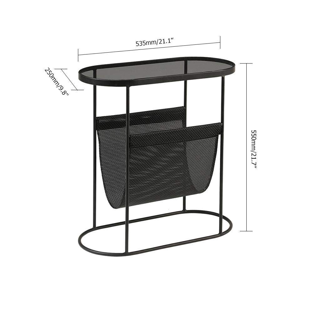 Modern Side Table Black End Table Metal Accent Oval Table Magazine Holder Sofa Table-Richsoul-End & Side Tables,Furniture,Living Room Furniture