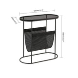 Modern Side Table Black End Table Metal Accent Oval Table Magazine Holder Sofa Table-Richsoul-End & Side Tables,Furniture,Living Room Furniture