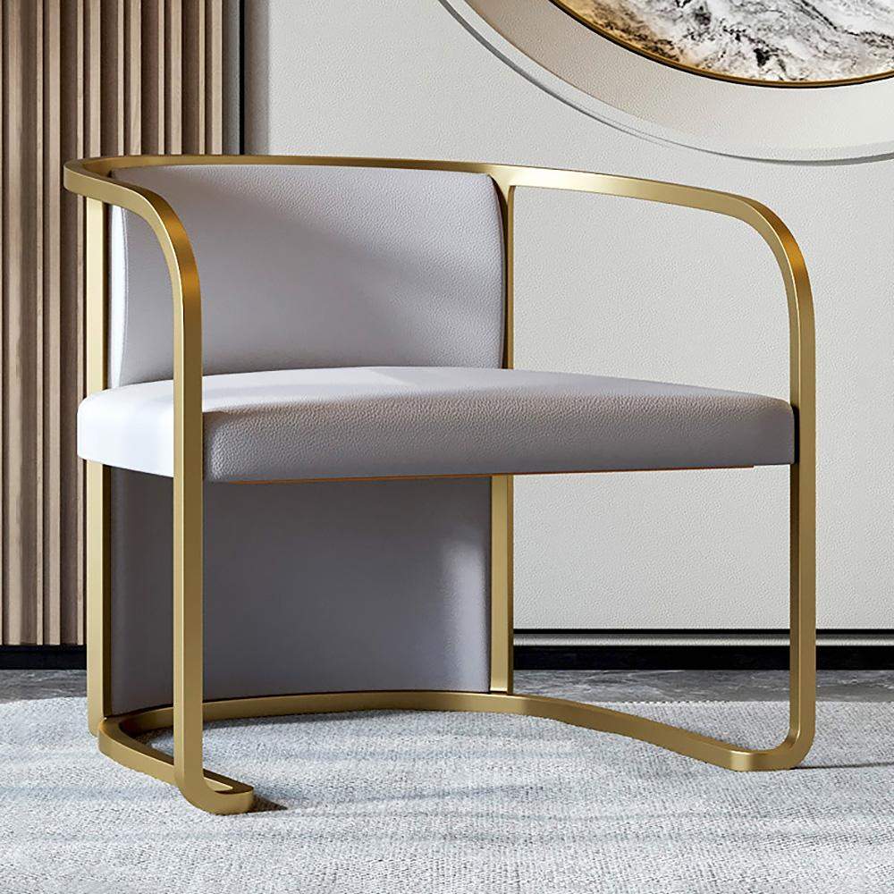 Gray Faux Leather Accent Chair Upholstered Barrel Chair Metal in Gold Finish-Richsoul-Chairs & Recliners,Furniture,Living Room Furniture