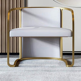 Gray Faux Leather Accent Chair Upholstered Barrel Chair Metal in Gold Finish-Richsoul-Chairs & Recliners,Furniture,Living Room Furniture