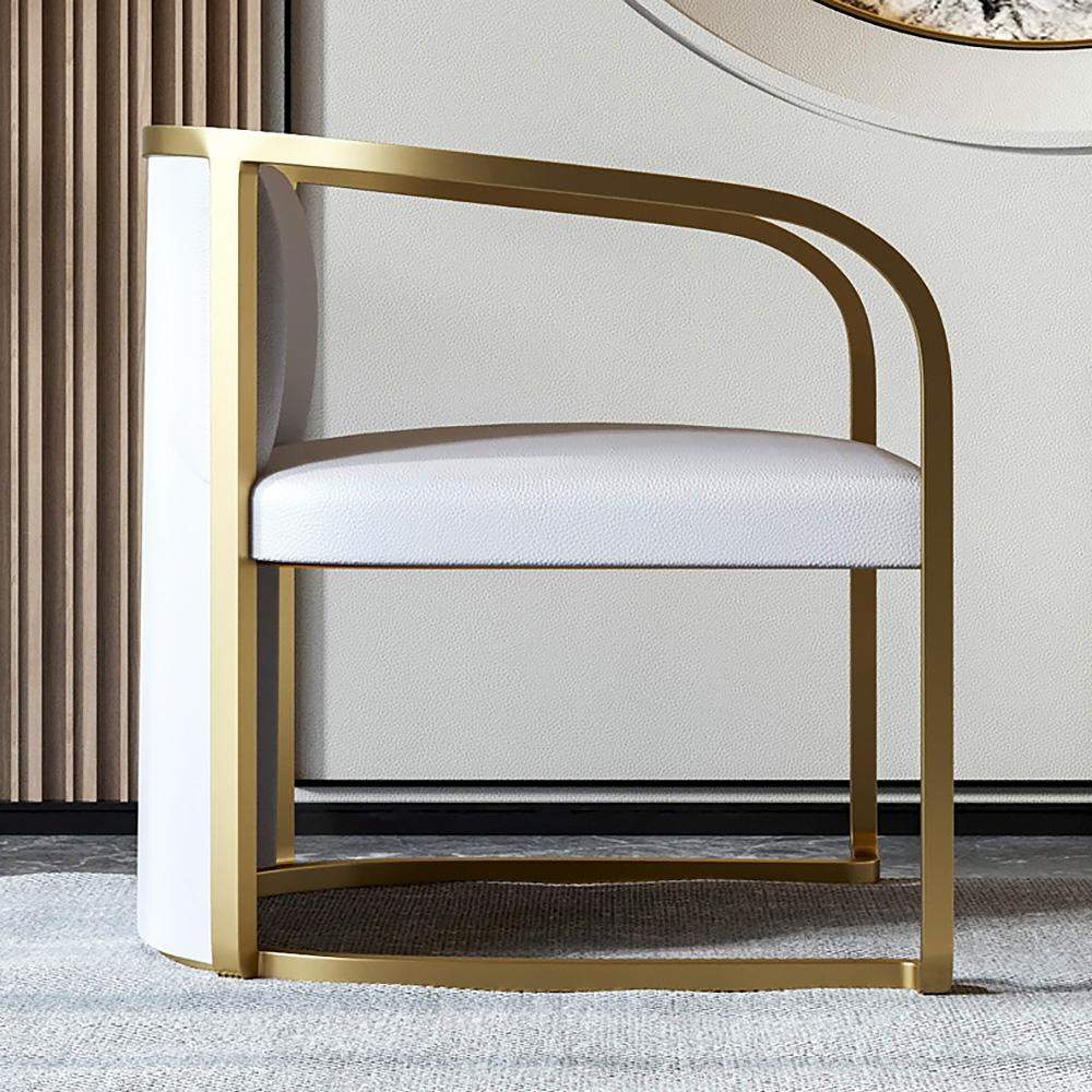 Gray Faux Leather Accent Chair Upholstered Barrel Chair Metal in Gold Finish-Richsoul-Chairs & Recliners,Furniture,Living Room Furniture