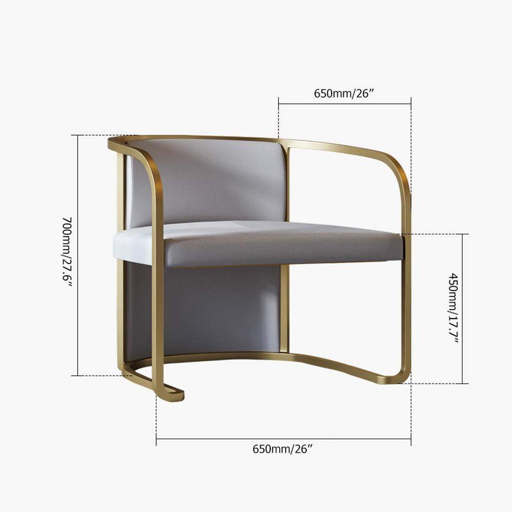 Gray Faux Leather Accent Chair Upholstered Barrel Chair Metal in Gold Finish-Richsoul-Chairs & Recliners,Furniture,Living Room Furniture