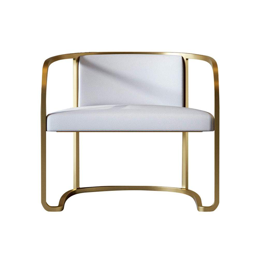 Gray Faux Leather Accent Chair Upholstered Barrel Chair Metal in Gold Finish-Richsoul-Chairs & Recliners,Furniture,Living Room Furniture