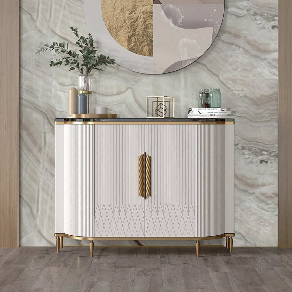 White Luxury 2-Door Sideboard Buffet with Marble Top Modern Sideboard Cabinet in Gold