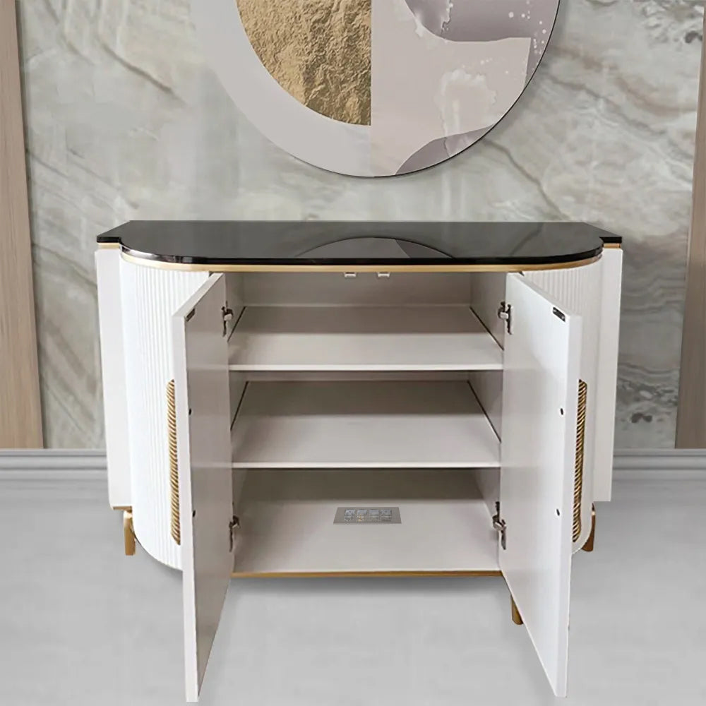 White Luxury 2-Door Sideboard Buffet with Marble Top Modern Sideboard Cabinet in Gold