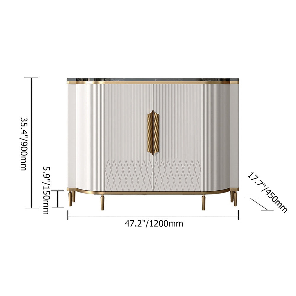 White Luxury 2-Door Sideboard Buffet with Marble Top Modern Sideboard Cabinet in Gold