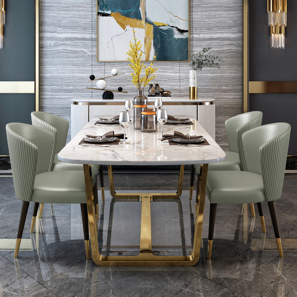 63" Modern Dining Table with Marble Top & Stainless Steel Base