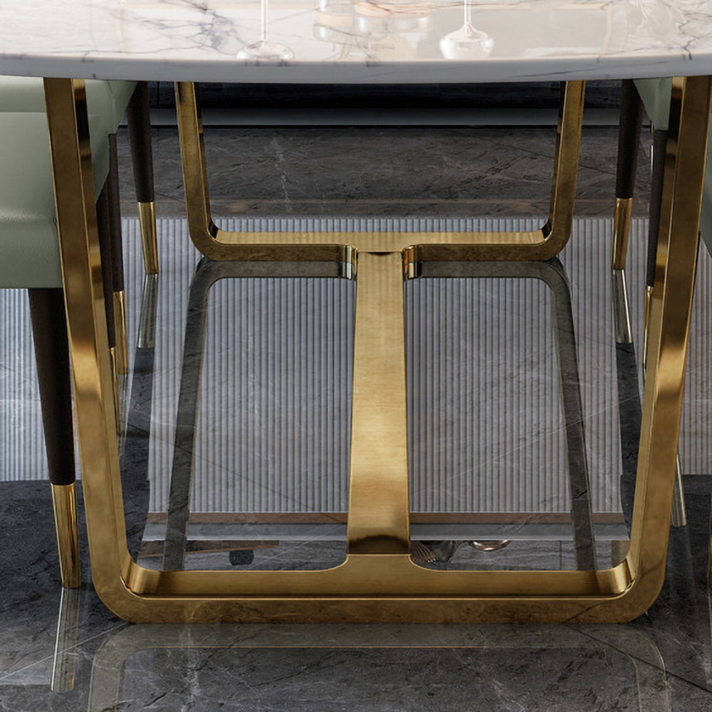 63" Modern Dining Table with Marble Top & Stainless Steel Base