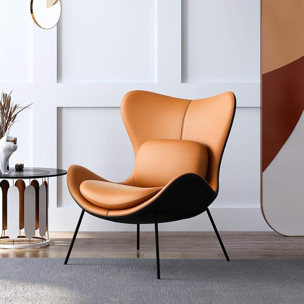 Orange & Black PU Leather Upholstered Accent Chair in Black Pillow Included-Richsoul-Chairs & Recliners,Furniture,Living Room Furniture