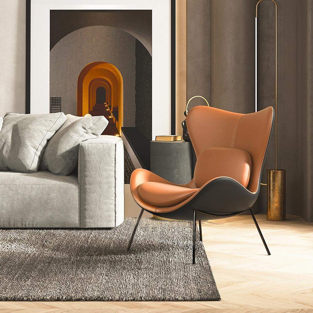 Orange & Black PU Leather Upholstered Accent Chair in Black Pillow Included-Richsoul-Chairs & Recliners,Furniture,Living Room Furniture
