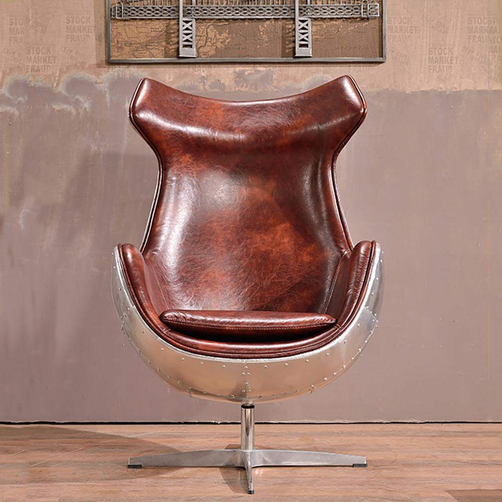 Retro Brown & Silver Leather Upholstered Accent Chair Aluminum Alloy Frame-Chairs & Recliners,Furniture,Living Room Furniture