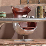 Retro Brown & Silver Leather Upholstered Accent Chair Aluminum Alloy Frame-Chairs & Recliners,Furniture,Living Room Furniture