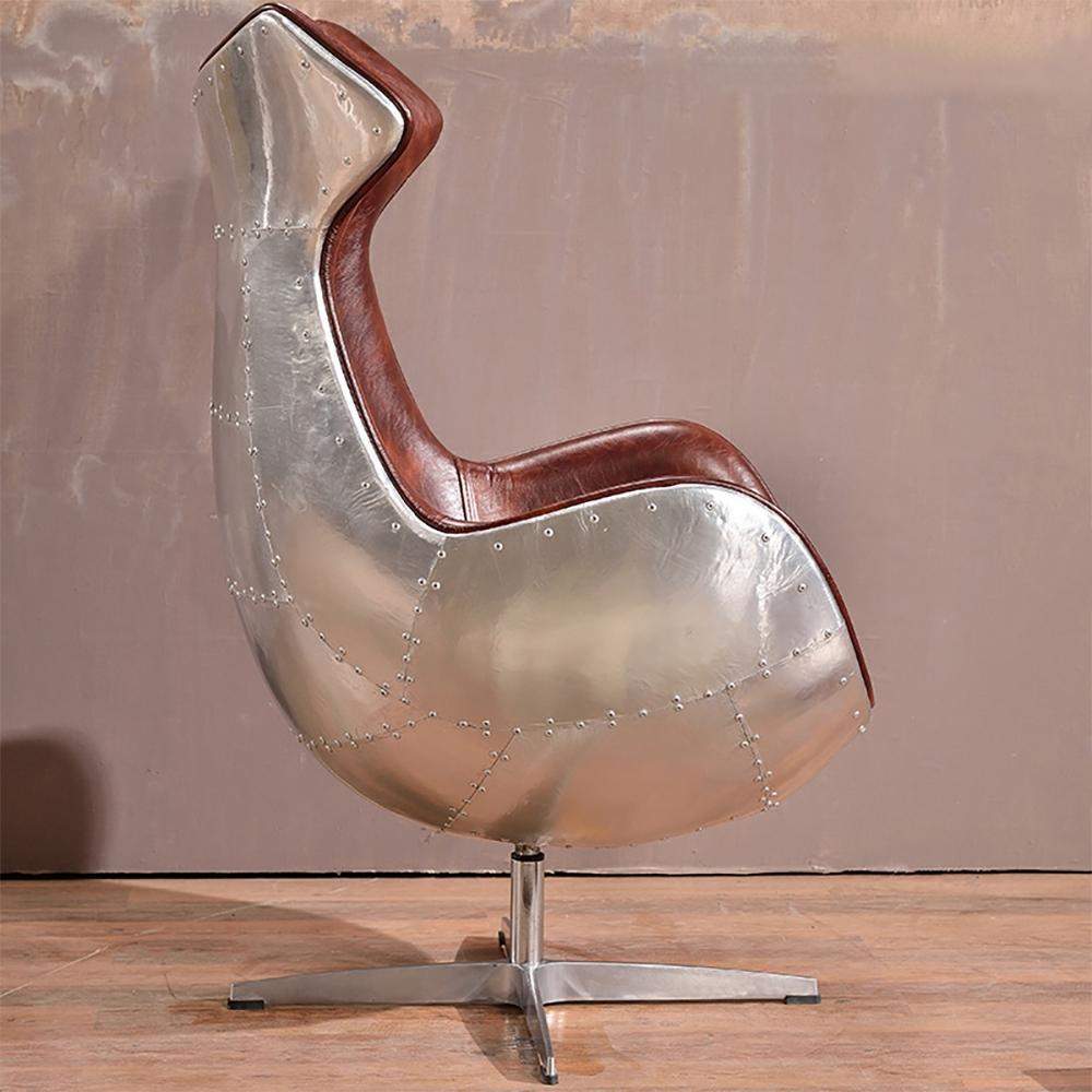 Retro Brown & Silver Leather Upholstered Accent Chair Aluminum Alloy Frame-Chairs & Recliners,Furniture,Living Room Furniture