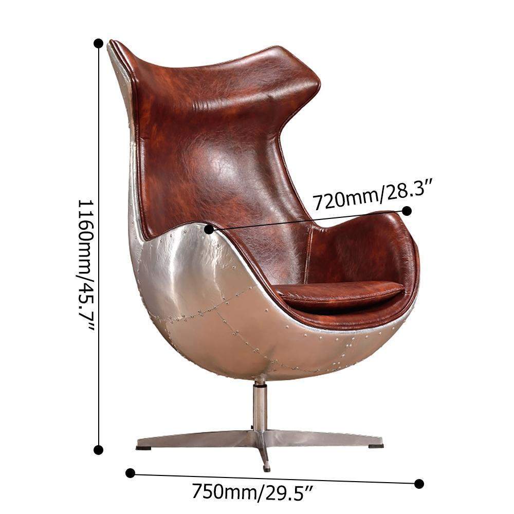 Retro Brown & Silver Leather Upholstered Accent Chair Aluminum Alloy Frame-Chairs & Recliners,Furniture,Living Room Furniture