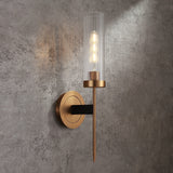 Modern Minimalist 1-Light Cylinder Clear Ribbed Glass Shade Wall Sconces in Gold&Black