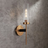 Modern Minimalist 1-Light Cylinder Clear Ribbed Glass Shade Wall Sconces in Gold&Black