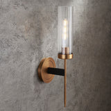 Modern Minimalist 1-Light Cylinder Clear Ribbed Glass Shade Wall Sconces in Gold&Black