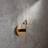 Modern Minimalist 1-Light Cylinder Clear Ribbed Glass Shade Wall Sconces in Gold&Black