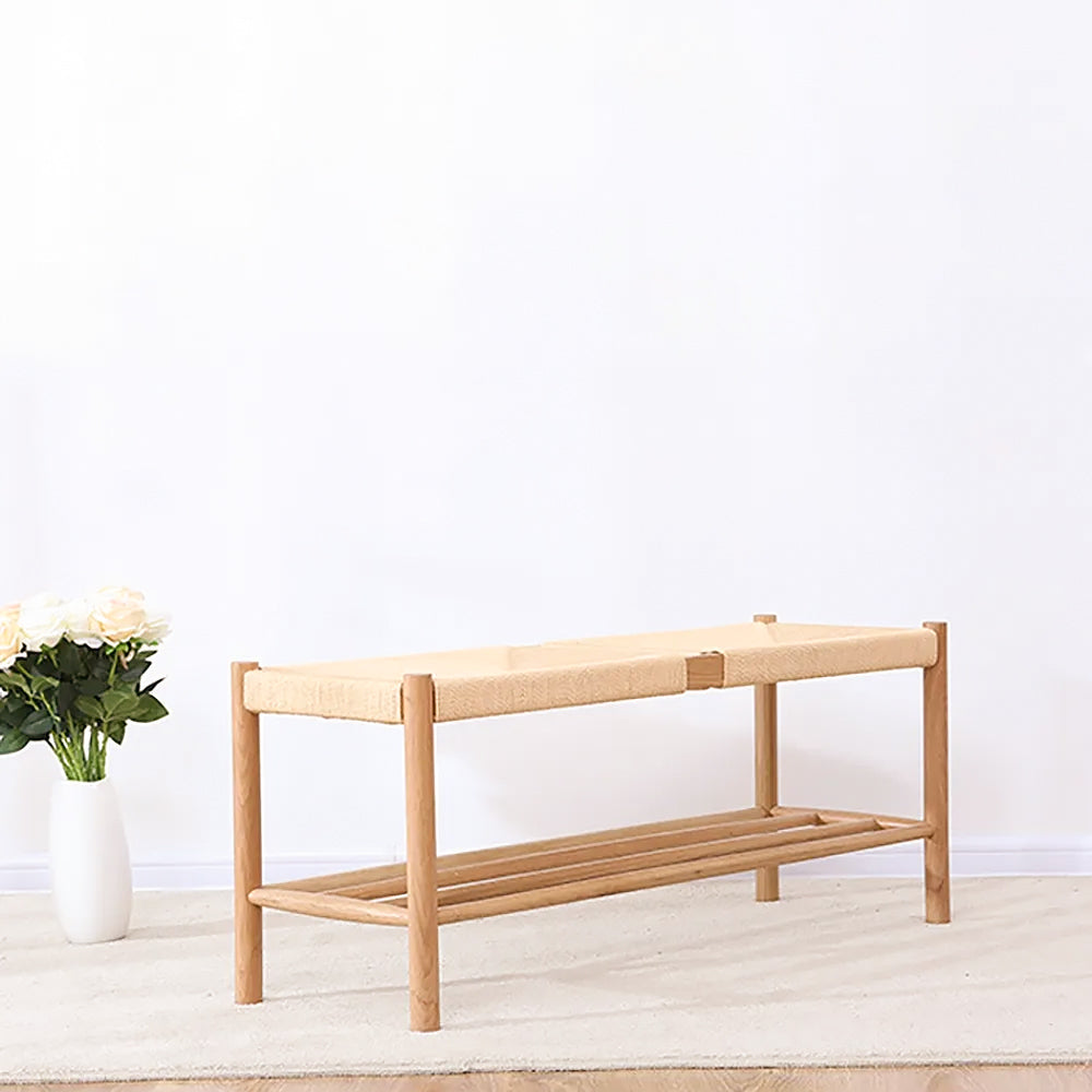 Modern Bench Dining Room Bench Rattan Bench with Wood Legs
