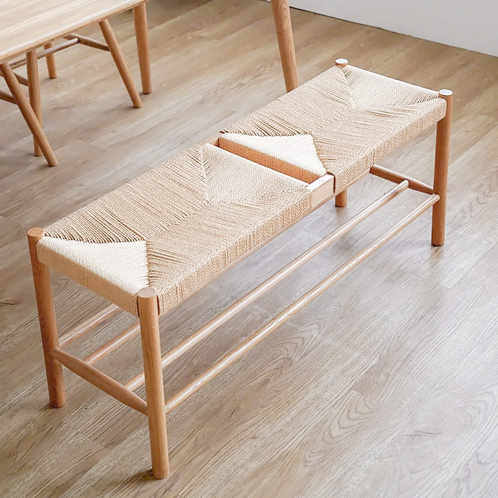 Modern Bench Dining Room Bench Rattan Bench with Wood Legs