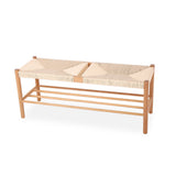 Modern Bench Dining Room Bench Rattan Bench with Wood Legs