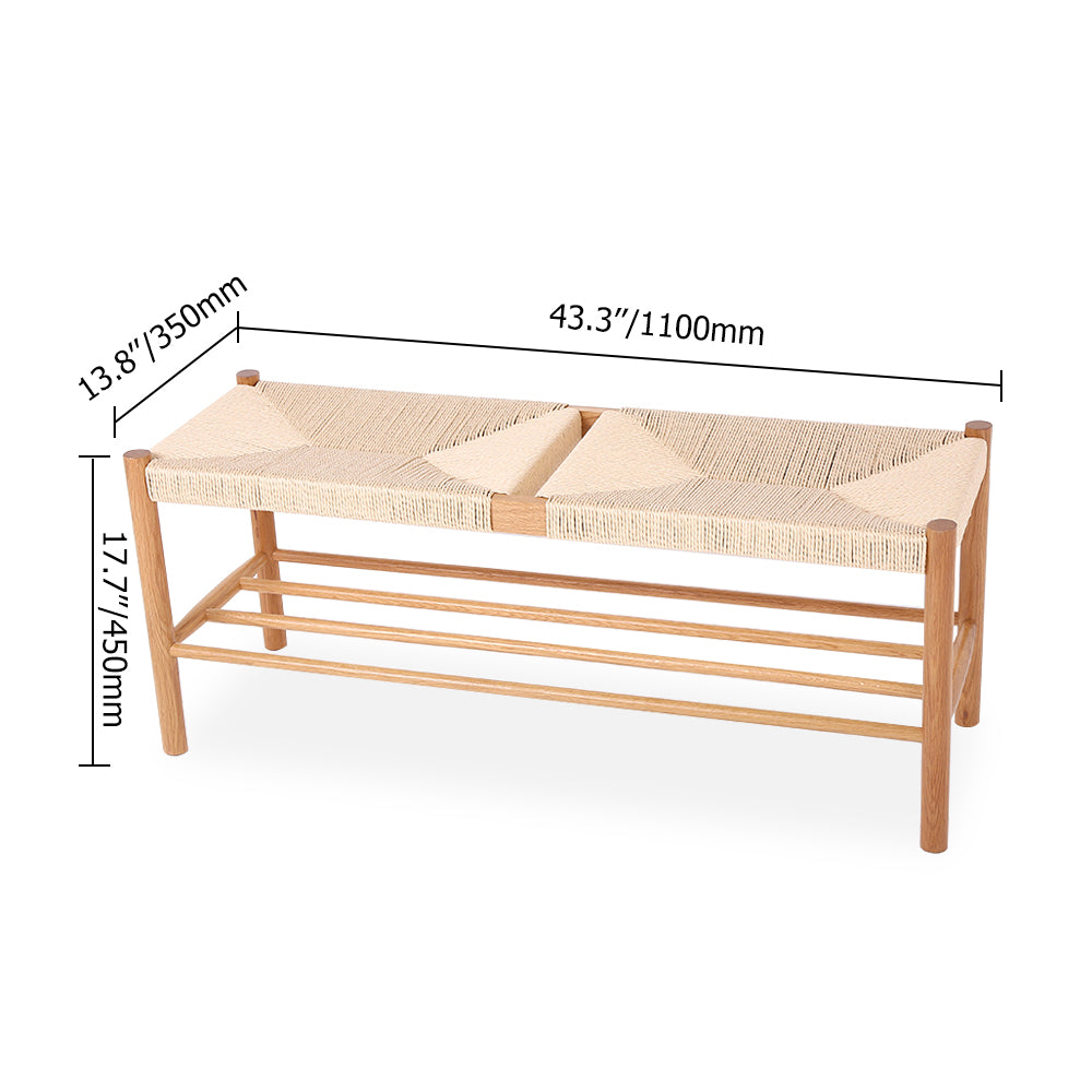 Modern Bench Dining Room Bench Rattan Bench with Wood Legs