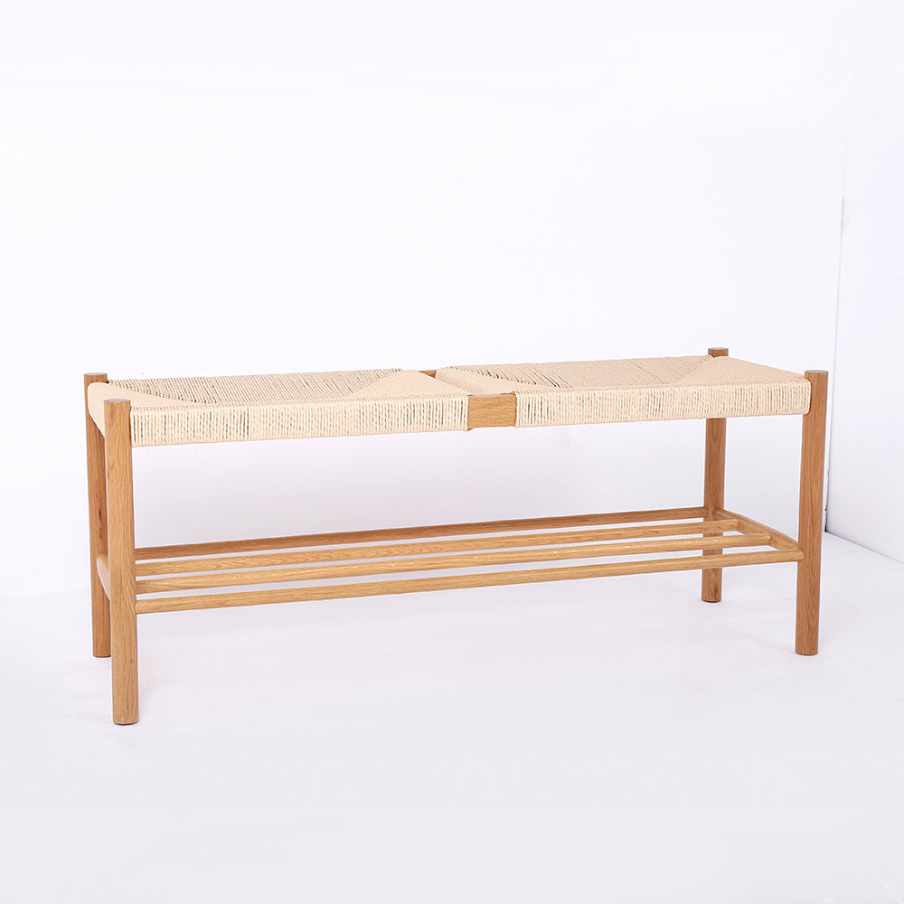 Modern Bench Dining Room Bench Rattan Bench with Wood Legs